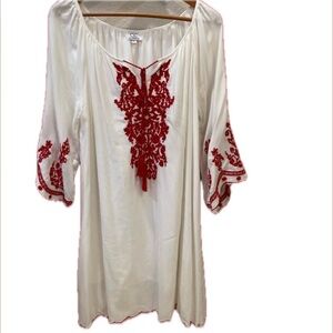 CC cotton blend ‘“Mexican dress”. White with red embroidery. Size L